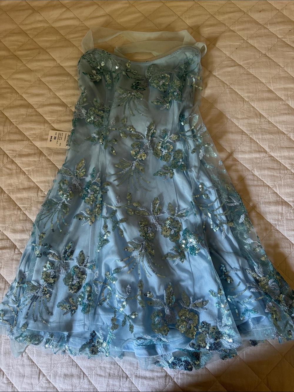 Sherri Hill Light Blue Floral Sequin Cocktail Dress